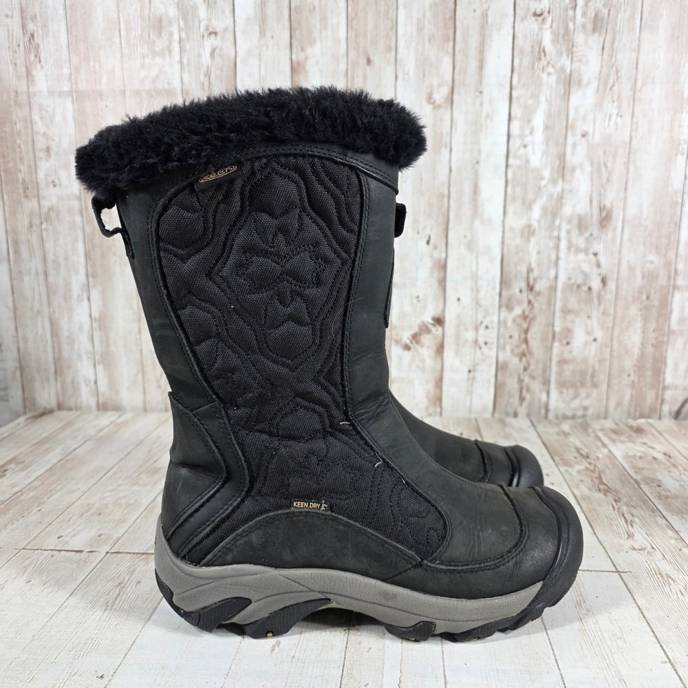 Keen Dry Waterproof Black Leather Winter Snow Boots Faux Fur 200g Insulated 7